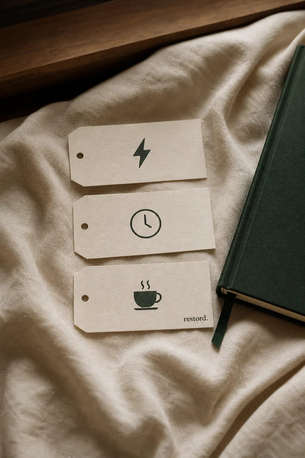 Printed factor tags on linen bedding