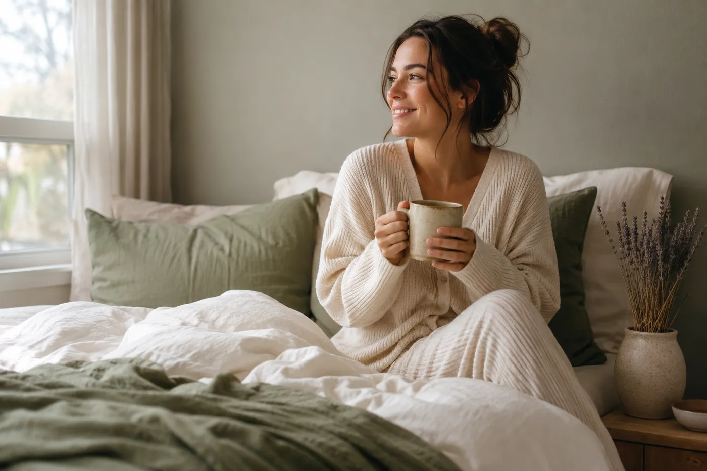 A calm moment with a warm drink