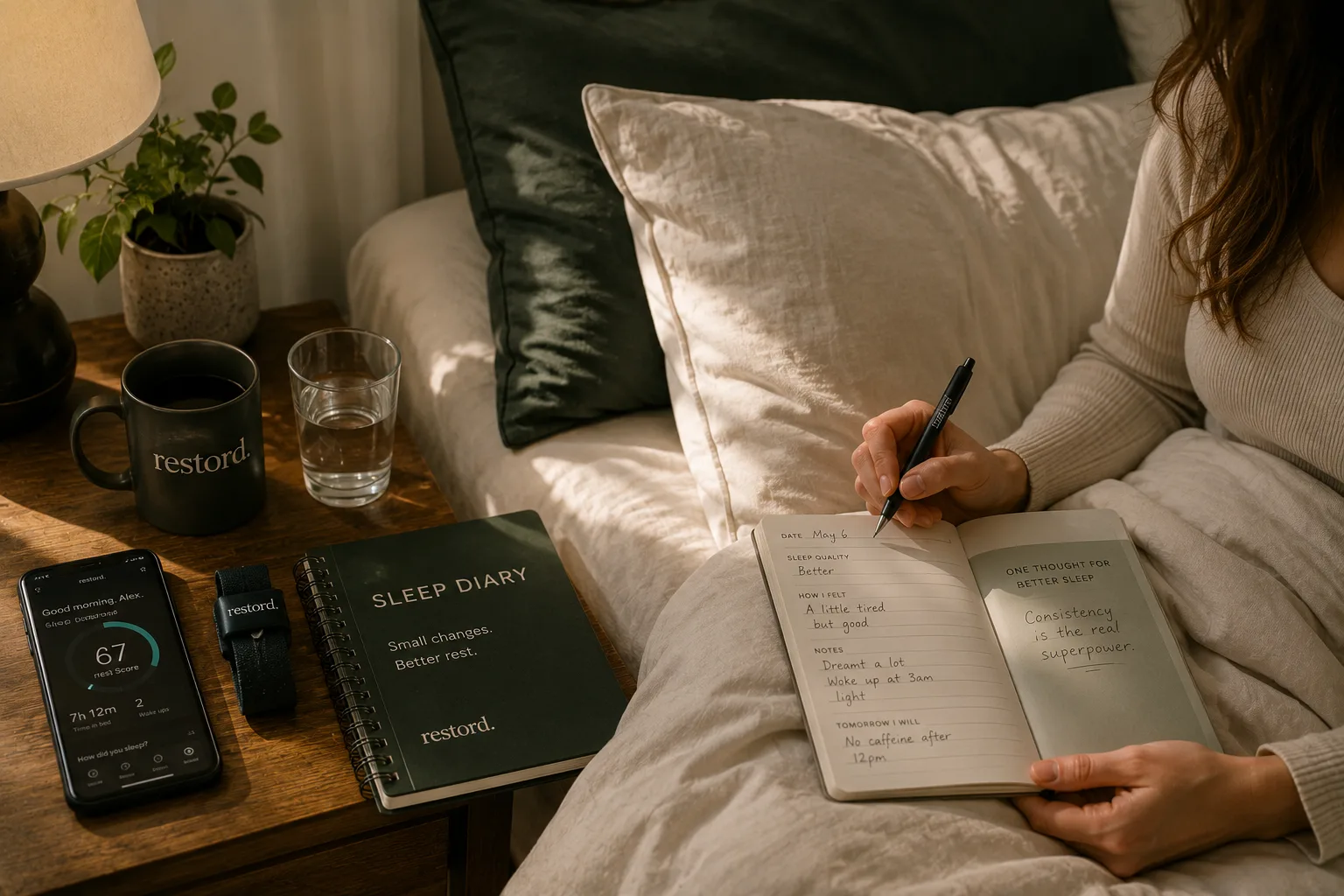 A woman journaling her sleep